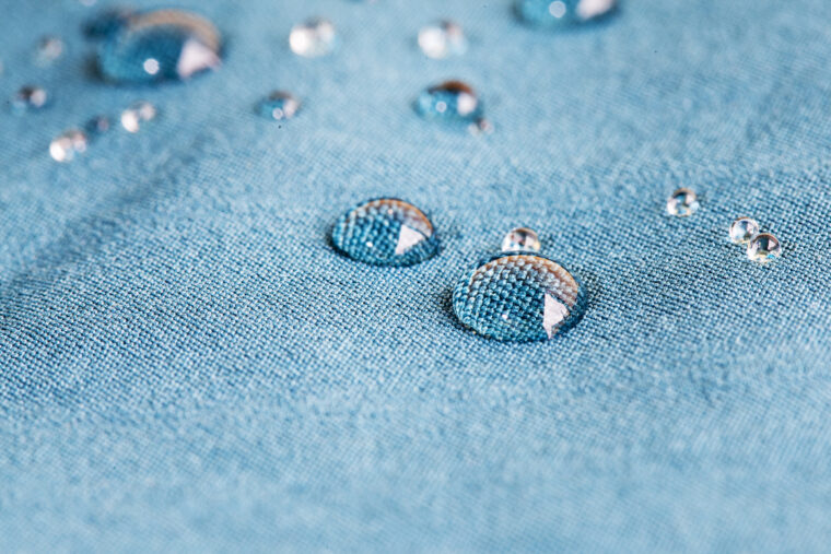 Waterprof fabric /  Detail of a water drop on fabric